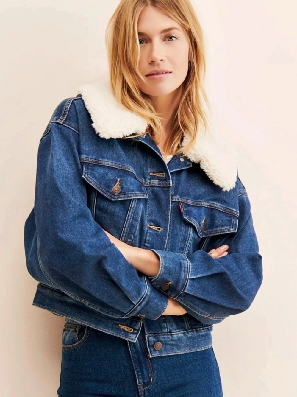 Levi's Sherpa Baby Bubble Trucker Jacket Denim Size Medium